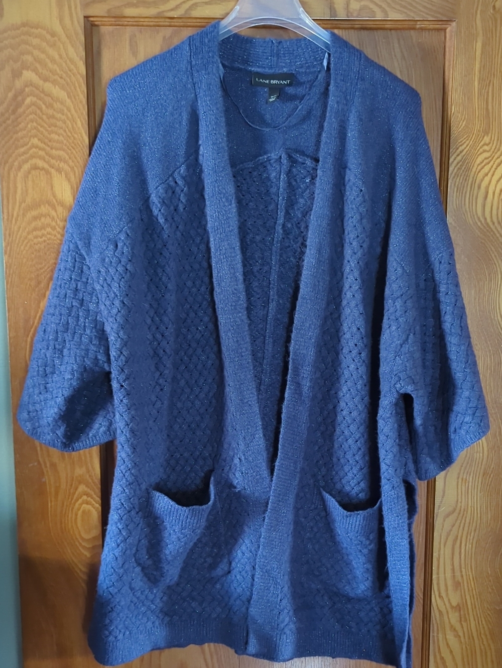 Lane Bryant Blue Open-Front Textured Cardigan with Pockets